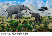 A large female Deinotherium with her twin calves. Стоковое фото, фотограф Mark Stevenson/Stocktrek Images / ТАСС / Фотобанк Лори