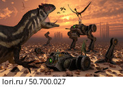 Dinosaurs and robots fight a war of the survival of the fittest. Стоковое фото, фотограф Mark Stevenson/Stocktrek Images / ТАСС / Фотобанк Лори