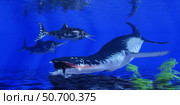 Liopleurodon catches an ichthyosaur in Jurassic seas. Стоковое фото, фотограф Corey Ford/Stocktrek Images / ТАСС / Фотобанк Лори
