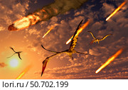 Quetzalcoatlus try to avoid meteorites during the Paleogene- Cretaceous extinction event. Стоковое фото, фотограф Mark Stevenson/Stocktrek Images / ТАСС / Фотобанк Лори