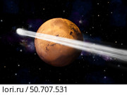 Artist's depiction of the comet C/2013 A1 making a close pass by Mars. Стоковое фото, фотограф Marc Ward/Stocktrek Images / ТАСС / Фотобанк Лори