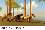 A group of Keratocephalus prehistoric animals during the Permian Period. Стоковое фото, фотограф Corey Ford/Stocktrek Images / ТАСС / Фотобанк Лори