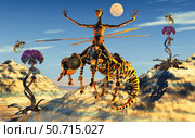 Aliens riding insects to pollinate exoplanet flowers. Стоковое фото, фотограф Mark Stevenson/Stocktrek Images / ТАСС / Фотобанк Лори