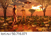 A human Adam meeting an alien Eve. Стоковое фото, фотограф Mark Stevenson/Stocktrek Images / ТАСС / Фотобанк Лори