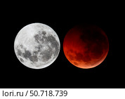 A composite showing the moon before the eclipse and during totality phase. Стоковое фото, фотограф Luis Argerich/Stocktrek Images / ТАСС / Фотобанк Лори