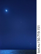 Conjunction of the moon, Jupiter, Mars and Venus. Стоковое фото, фотограф Luis Argerich/Stocktrek Images / ТАСС / Фотобанк Лори