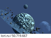 A ringed rocky planet has many asteroids in orbit. Стоковое фото, фотограф Corey Ford/Stocktrek Images / ТАСС / Фотобанк Лори