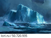 Imposing iceberg emerging from icy waters under dark sky. Стоковое AI-изображение, AI-художник Иван Рябоконь / Фотобанк Лори