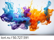 Colorful ink clouds blending and mixing in water, creating abstract shapes. Стоковое AI-изображение, AI-художник Иван Рябоконь / Фотобанк Лори