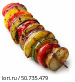 Grilled vegetable skewer with potatoes, tomatoes, zucchinis, onions and peppers. Стоковое AI-изображение, AI-художник Иван Рябоконь / Фотобанк Лори