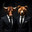 Bull and bear in black business suits. Стоковое AI-изображение, AI-художник RamA / Фотобанк Лори