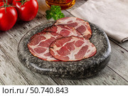 Italian Cured pork neck slices. Стоковое фото, фотограф Андрей Старостин / Фотобанк Лори