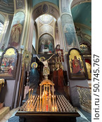 Interior of the Holy Trinity Cathedral in Jerusalem. Редакционное фото, фотограф Irina Opachevsky / Фотобанк Лори