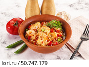 Italian pasta orzo with prawn. Стоковое фото, фотограф Андрей Старостин / Фотобанк Лори