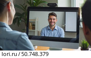 View over shoulder employer listen applicant at job interview online use cam and pc. To prevent spread corona virus covid19 infectious epidemia colleagues working distantly, self-i. Стоковое AI-видео, аниматор Sergey Grishin / Фотобанк Лори