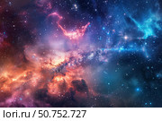 Colorful nebula and starry night sky showing the beauty of outer space. Стоковое AI-изображение, AI-художник Иван Рябоконь / Фотобанк Лори