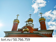 Купола Свято-Троицкой церкви. Село Нижняя-Тавда. Тюменская область (2018 год). Стоковое фото, фотограф Александр Тараканов / Фотобанк Лори