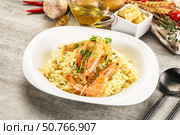 Italian pasta Orzo with prawn. Стоковое фото, фотограф Андрей Старостин / Фотобанк Лори