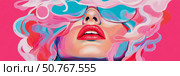 Abstract Portrait of a Woman with Pink and Cyan Hair and Red Lips. Стоковое AI-изображение, AI-художник Данила Большаков / Фотобанк Лори