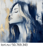 Elegant portrait of a woman with golden accents and a modern artistic style, capturing serene beauty and confidence Generative AI. Стоковое AI-изображение, AI-художник Елена Зубкова / Фотобанк Лори