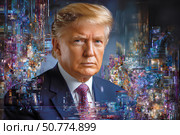 Портрет президента США Дональда Трампа. Цифровое искусство, живопись маслом. Стоковое AI-изображение, AI-художник Щеголева Ольга / Фотобанк Лори