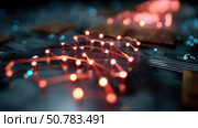 Close-up of a microchip under development, glowing nodes and nano-tech. Circuit board. Technology background. Central Computer Processors CPU concept.A Motherboard digital chip.AI.Close up. Стоковое AI-изображение, AI-художник ALLA YURTAYEVA / Фотобанк Лори