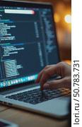 Developer Coding on Laptop in Cozy Atmosphere. Стоковое AI-видео, аниматор Sergey Grishin / Фотобанк Лори
