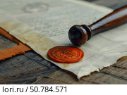 Notary seal being placed on an important document. Стоковое AI-изображение, AI-художник Иван Рябоконь / Фотобанк Лори