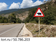 Caution bear sign along Gorgan Bojnord road in Golestan National Park. Стоковое фото, фотограф Михаил Пряхин / Фотобанк Лори