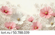 Floral Arrangement With Pink and White Blossoms on a Light Background for Creative Layouts. Стоковое AI-изображение, AI-художник Юлия Гапеенко / Фотобанк Лори