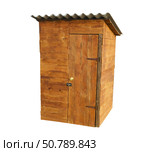 Старый деревянный туалет в деревенском стиле на белом фоне. Rustic old wooden toilet on a white background. Стоковое фото, фотограф Татьяна Д / Фотобанк Лори
