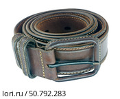 Кожаный ремень для брюк на белом фоне. Leather belt for trousers on a white background. Стоковое фото, фотограф Татьяна Д / Фотобанк Лори