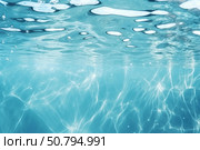 Sunlight filtering through crystal clear turquoise water surface creating beautiful caustic patterns. Стоковое AI-изображение, AI-художник Иван Рябоконь / Фотобанк Лори