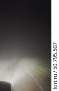A drive through a rural area on a foggy night, where thick fog obscures visibility. Headlights illuminate the road but the surrounding landscape remains hidden and mysterious. Стоковое видео, видеограф Зворыгина Елена / Фотобанк Лори