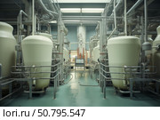 Industrial water treatment plant with storage tanks and piping system. Стоковое AI-изображение, AI-художник Иван Рябоконь / Фотобанк Лори