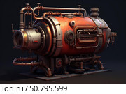 Steampunk boiler generating power with futuristic technology. Стоковое AI-изображение, AI-художник Иван Рябоконь / Фотобанк Лори