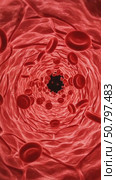 Closeup of red blood cells flowing in a blood vessel background. Стоковое AI-видео, аниматор KATERINA AI / Фотобанк Лори