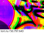 Vibrant Graffiti Mural in Fluorescent Pink Yellow Green for 2000s Urban Style. Стоковое фото, фотограф Александра Конопля / Фотобанк Лори