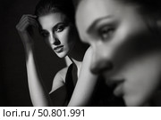 Портрет молодой женщины в монохроме. Стоковое AI-изображение, AI-художник Ирина Савостикова / Фотобанк Лори