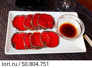 Thinly sliced ​​raw beef fillet. Стоковое фото, фотограф Яков Филимонов / Фотобанк Лори