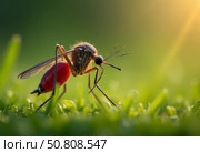Комар напившийся крови. Макросъемка. A mosquito drunk on blood. Macro photography. Стоковое AI-изображение, AI-художник Гер Олег / Фотобанк Лори