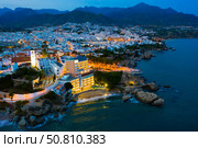 Nerja city with coastline in province of Malaga at night (2020 год). Стоковое фото, фотограф Яков Филимонов / Фотобанк Лори