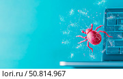 Cyber Security: Digital Threat, a Bug Invading a Computer System; Design for awareness posters, digital media. Стоковое AI-изображение, AI-художник Данила Большаков / Фотобанк Лори