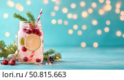 Festive Christmas Cranberry Lime Spritzer: A Refreshing Holiday Beverage Recipe. Стоковое AI-изображение, AI-художник Данила Большаков / Фотобанк Лори