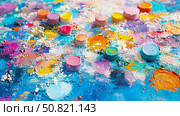 Palette of dreams: Artistic canvas with mixed tints, hues, and shades, brimming with pigment for painterly inspiration. Стоковое AI-изображение, AI-художник Данила Большаков / Фотобанк Лори