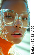 Futuristic Vision: Portrait with innovative transparent eyewear. Стоковое AI-изображение, AI-художник Данила Большаков / Фотобанк Лори