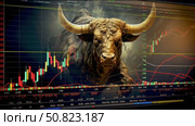 The bull and chart for business or bull market trader concept. Стоковое AI-видео, аниматор Ирина Ручушкина / Фотобанк Лори