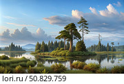 A realistic landscape from the Cretacous period. Стоковое фото, фотограф Sergey Krasovskiy/Stocktrek Images / ТАСС / Фотобанк Лори