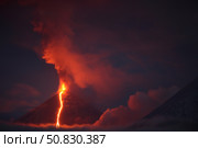 Nighttime eruption of Kliuchevskoi Volcano, Russia. Стоковое фото, фотограф Richard Roscoe/Stocktrek Images / ТАСС / Фотобанк Лори