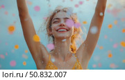 Joyful Celebration: A Woman Embraces Confetti. Стоковое AI-видео, аниматор Данила Большаков / Фотобанк Лори
